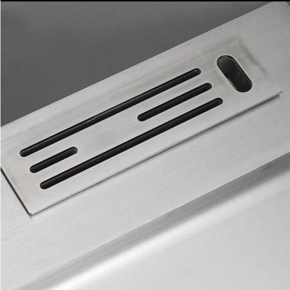 Chậu rửa chén 2 ngăn, màu trắng mờ bằng inox sus 304 kèm kệ dao thớt và hố đựng rác