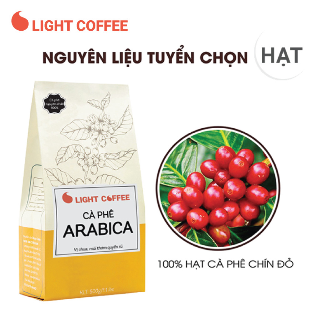 1KG Cà phê Arabica Light Coffee vị chua thanh, đắng dịu và thơm nồng - 500gr/gói
