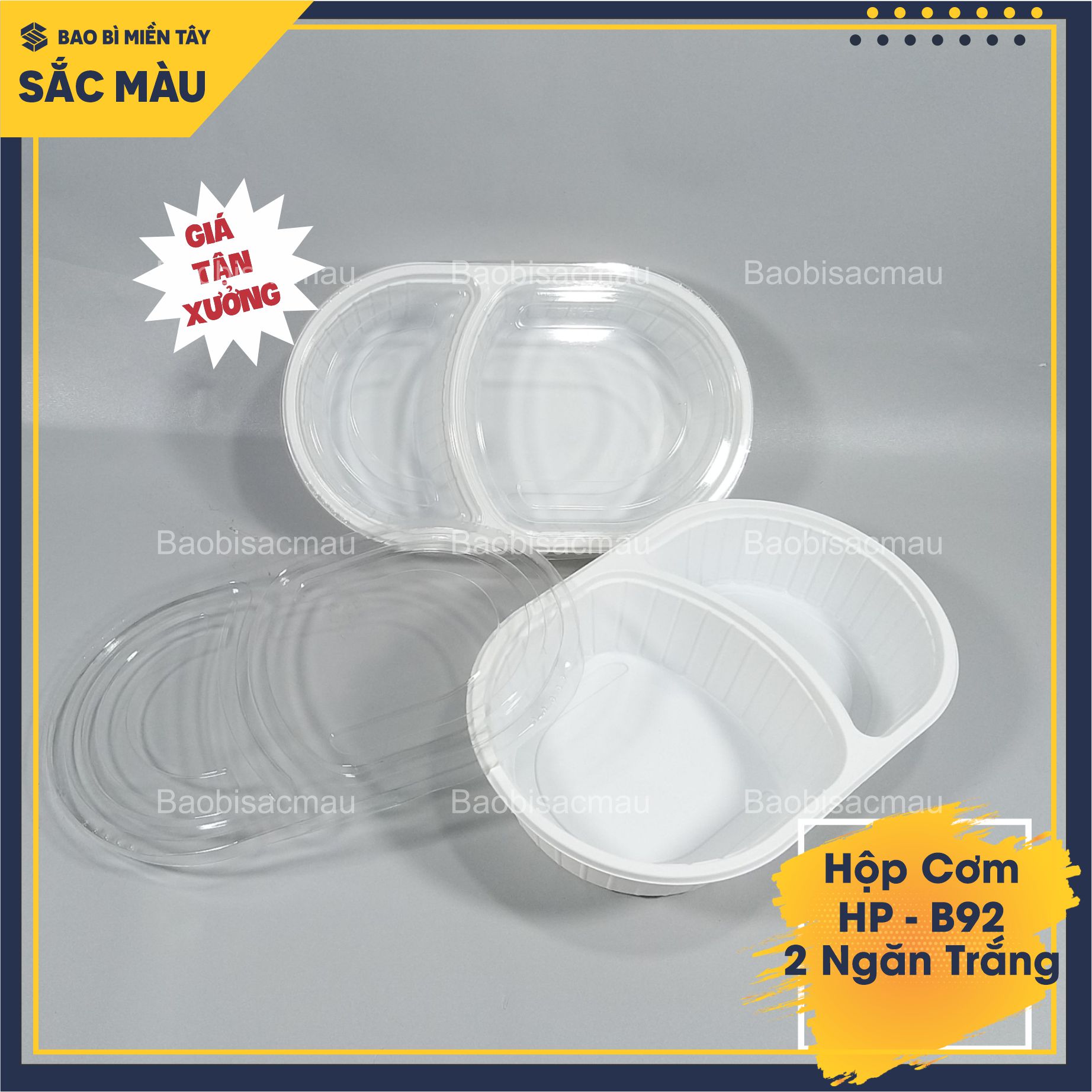 Sét 20 Hộp nhựa 2 ngăn cao cấp đựng cơm, xôi, bánh... 2 màu đen, trắng sữa