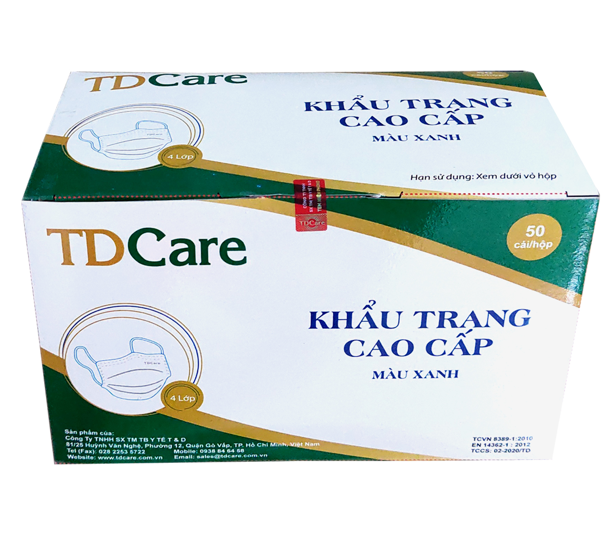 BỘ 2 HỘP KHẨU TRANG Y TẾ TDCare -4 LỚP (XANH/ TRẮNG/ XÁM)- 50 CÁI/HỘP.