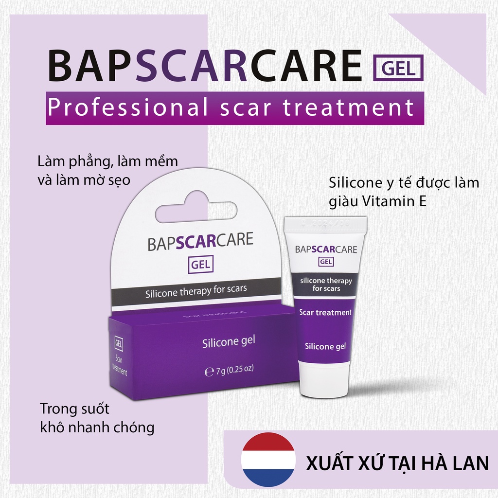 Kem sẹo Bapscarcare cao cấp - Gel sẹo silicone giúp làm mờ và ngăn ngừa các vết sẹo bất thường hiệu quả (Tuýp 15g)