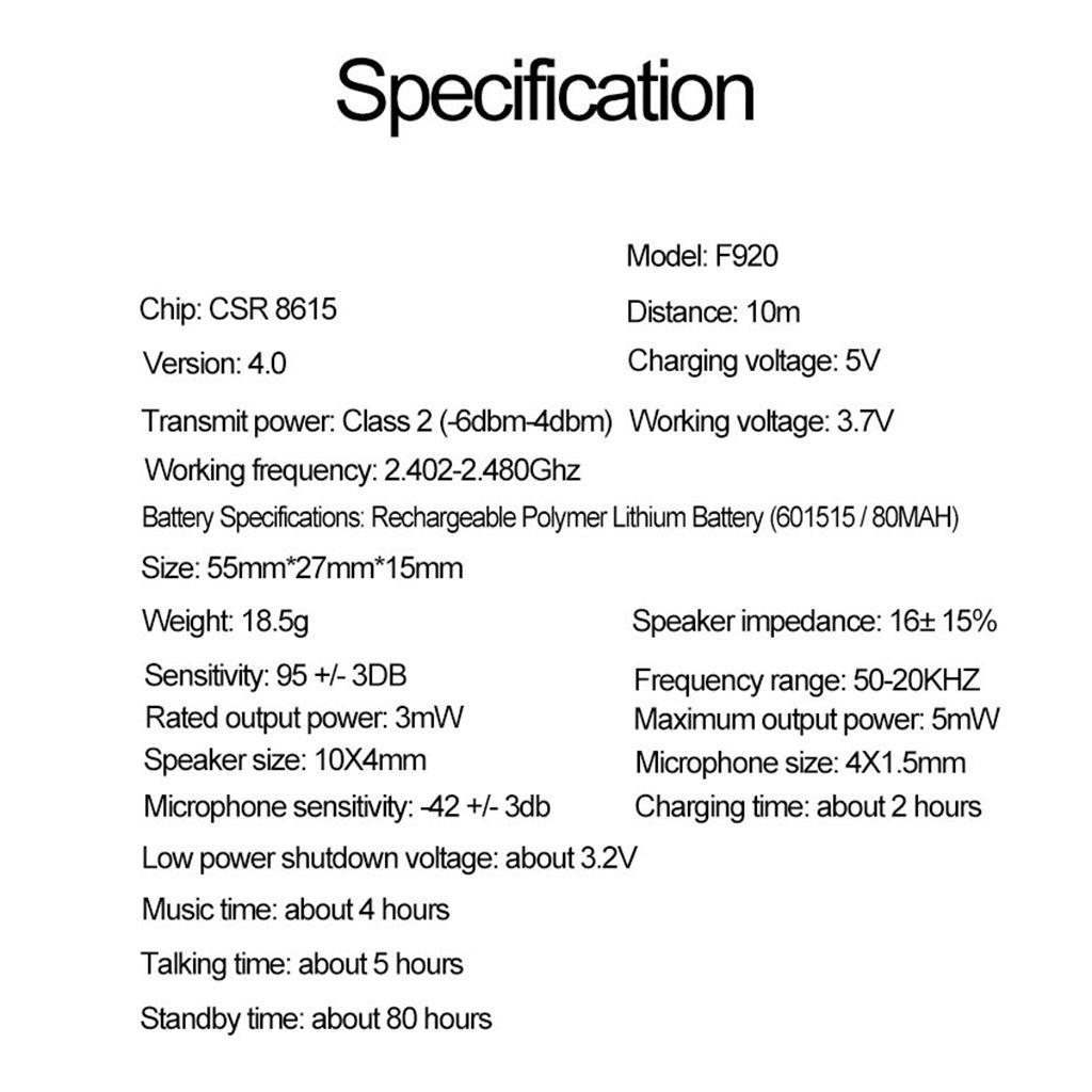 F920 Mini  Headset Clip Earphone Earpiece Handsfree Black