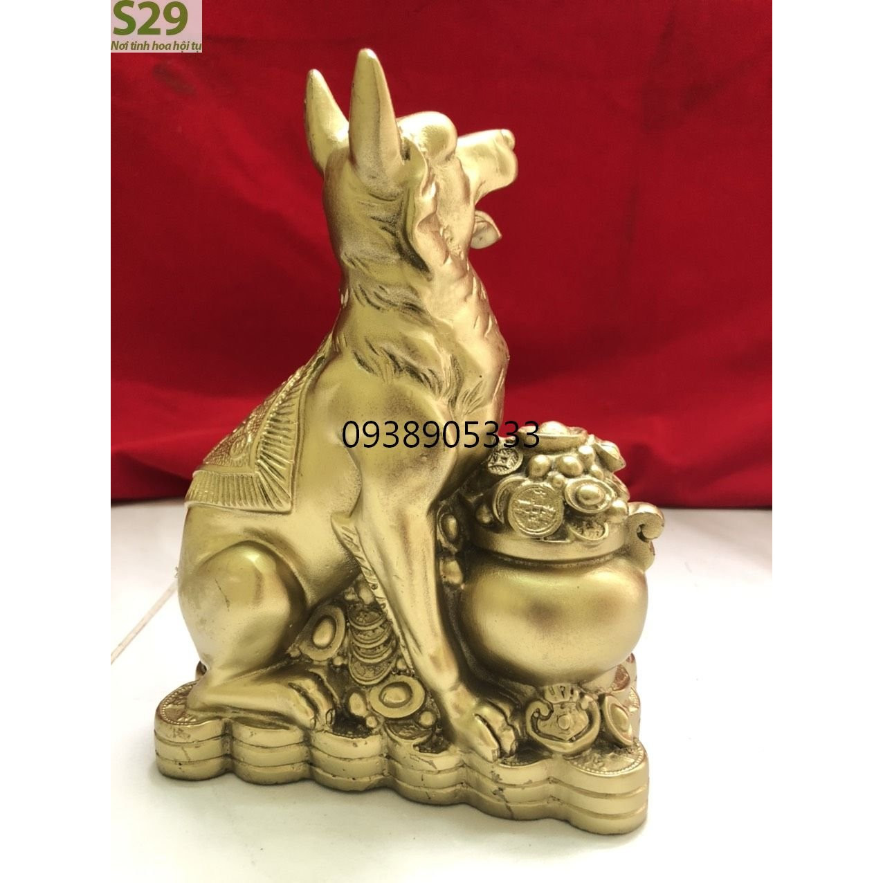 Tượng Chó Ôm Hữu Tiền Bằng Đồng,Phong Thủy Cao 19cm