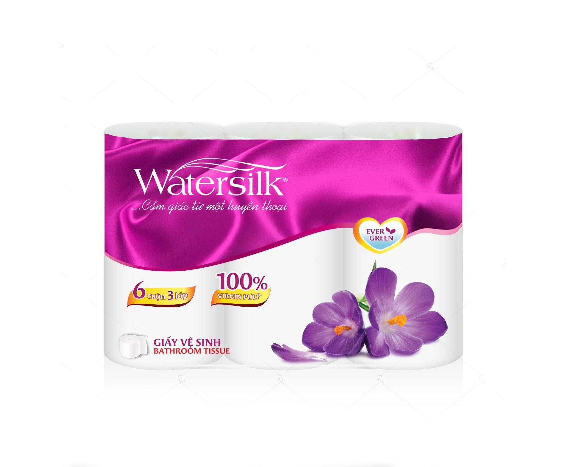 Giấy vệ sinh WATERSILK 35M, 6 cuộn Không Lõi, 3 Lớp siêu dai mịn - 100% Bột giấy nguyên sinh - Hàng chính hãng.