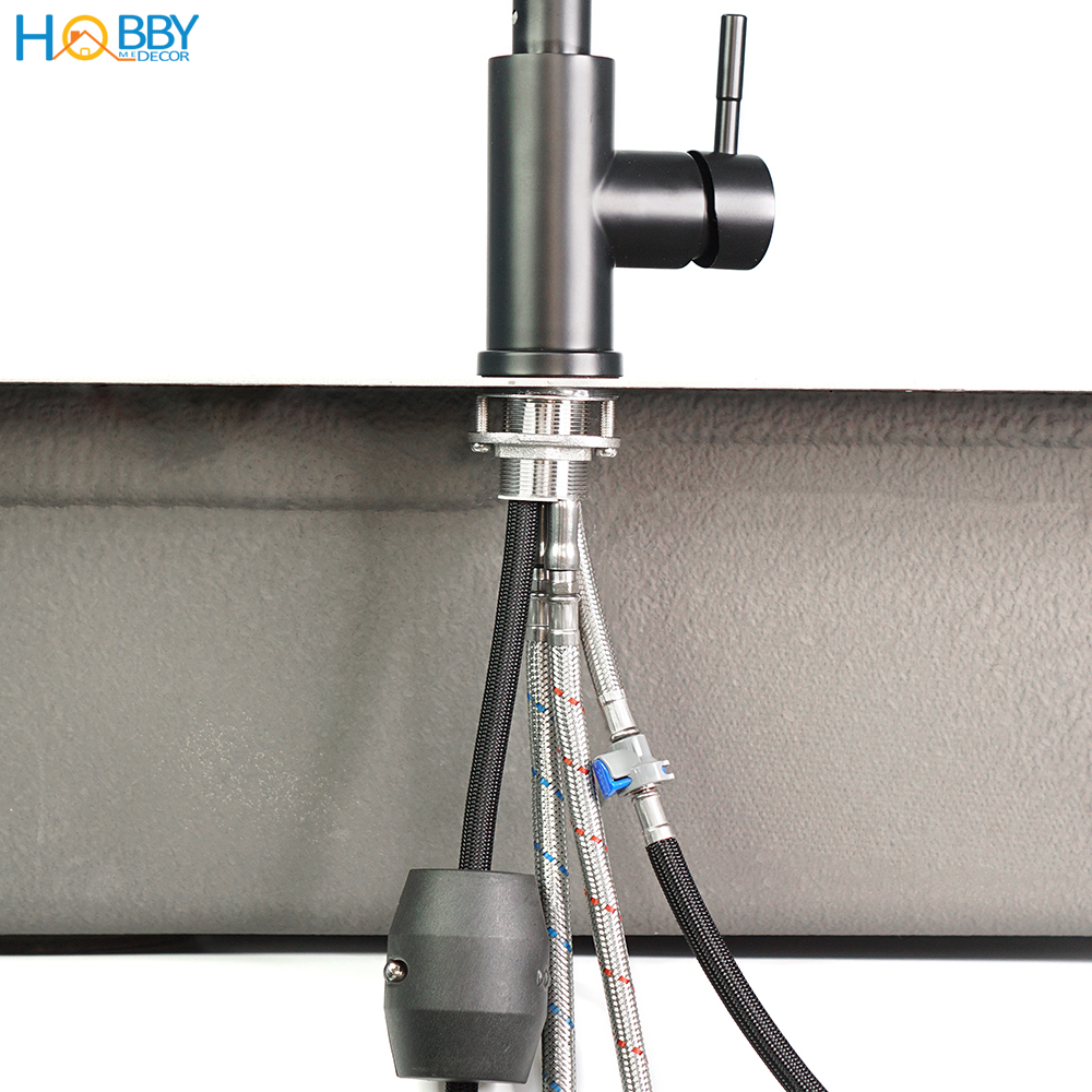 Vòi rửa chén nóng lạnh Inox 304 đầu xả dây rút 3 chế độ Hobby Home Decor VDR6 có dây cấp