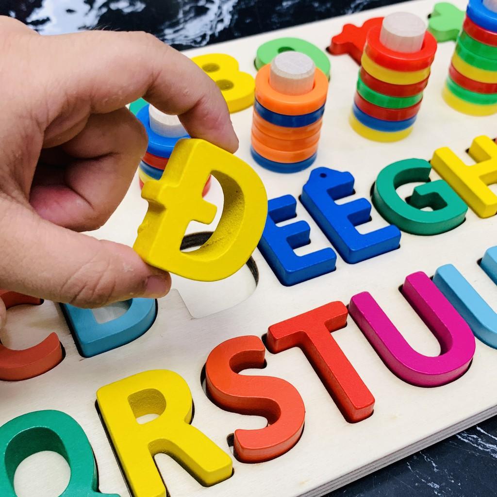 Đồ Chơi Gỗ Montessori, Cột Tính Học Đếm Bậc Thang Giúp Bé Nhận Biết Chữ Cái, Số Đếm, Hình Khối Và Màu Sắc
