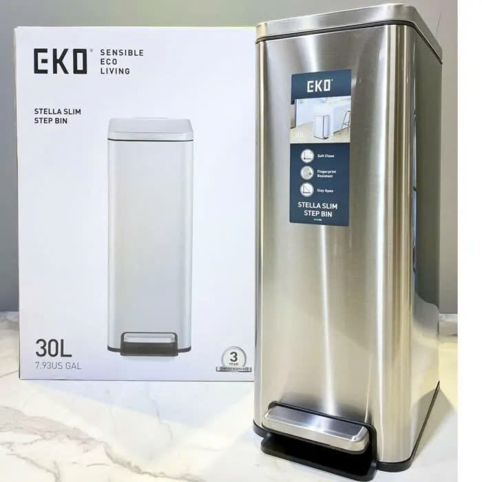 Thùng rác chống bám vân tay EKO Stella Slim Step EK9380MT-30L Made in EU