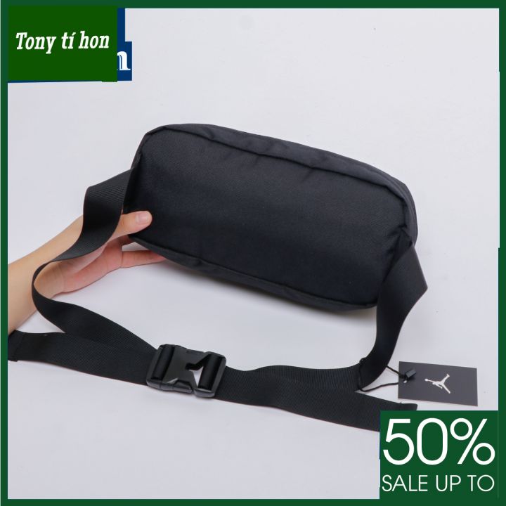Tony tí hon - Túi đeo chéo JOR.DAN JUMPMAN BLACK WAIST bag chống thấm 2 ngăn khóa kéo