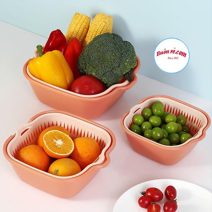 Bộ rổ vuông 2 lớp Việt Nhật - Bộ rổ vuông rửa rau củ, đựng hoa quả trái cây đa năng Br01542