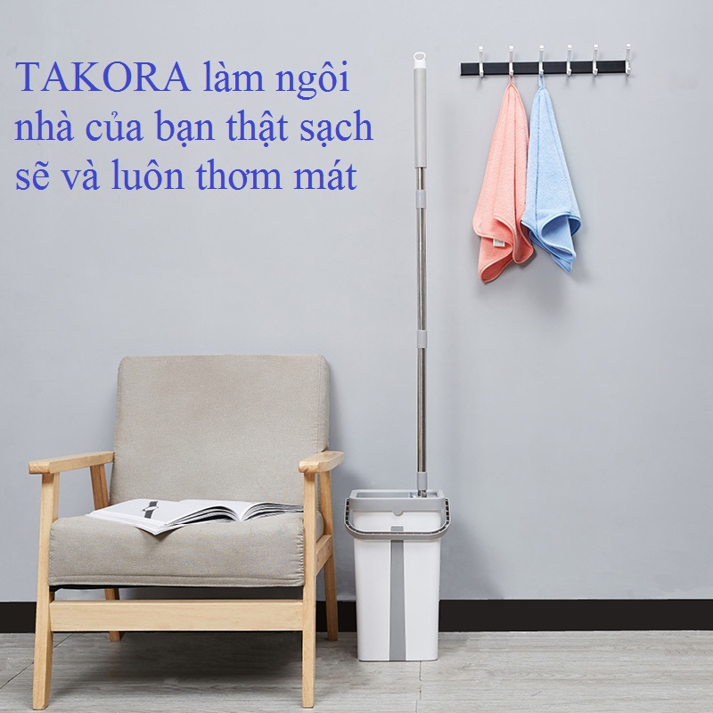 Cây lau nhà tự vắt thông minh 360 độ 2 ngăn TAKORA Bộ chỗi lau nhà chính hãng, tự tách nước bẩn, nhựa PP mới 100% rất dẻo rất bền sử dụng cho gia đình hoặc cho công nghiệp