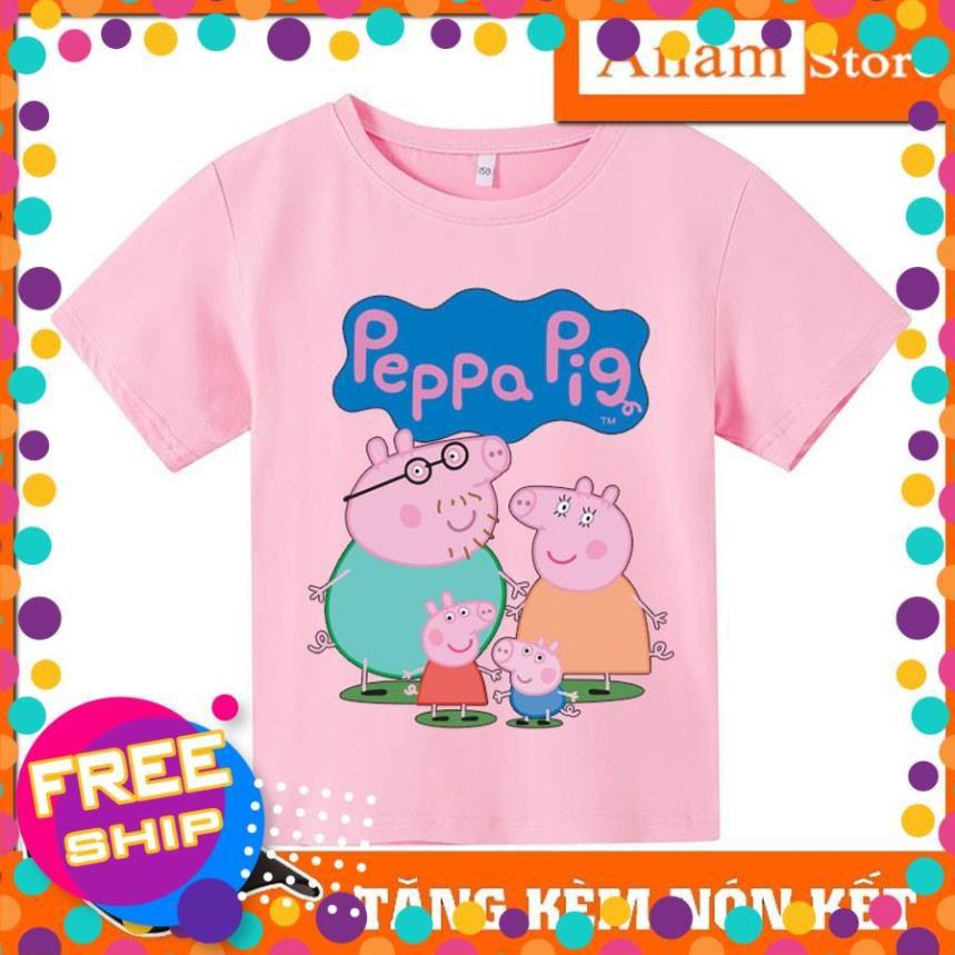 Áo thun trẻ em nhiều màu Heo Peppa Pig, Tặng kèm nón kết, có size người lớn, Anam Store