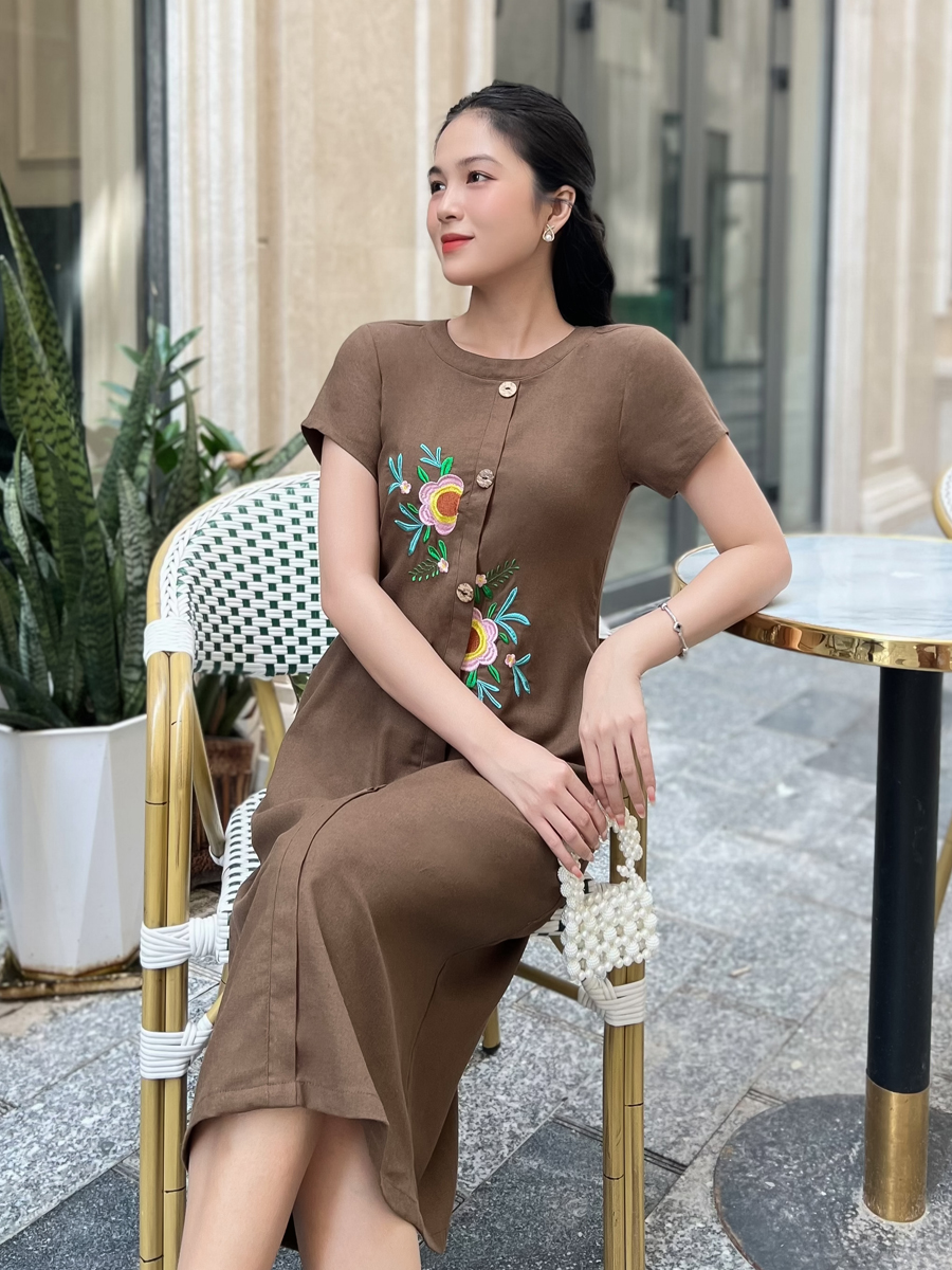 [HCM] Đầm dáng suông linen bột thêu hoa duyên dáng cho nữ MS111 - KHÁNH LINH STYLE