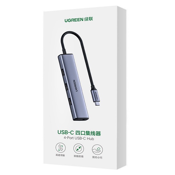 HUB USB TYPE-C SANG 4 CỔNG USB 3.0 UGREEN 70336, CÓ CỔNG TRỢ NGUỒN MICRO USB - Hàng chính hãng