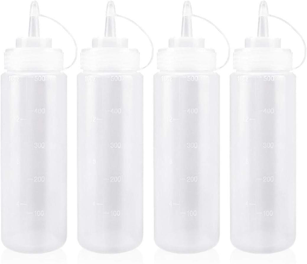 Bóp Chai Có Nắp Gói 4 Chai Gia Vị Bằng Nhựa 500ml Cho Gia Vị, Sốt Cà Chua, Mù Tạt, Mayo, Dầu Ô Liu, Trong Suốt