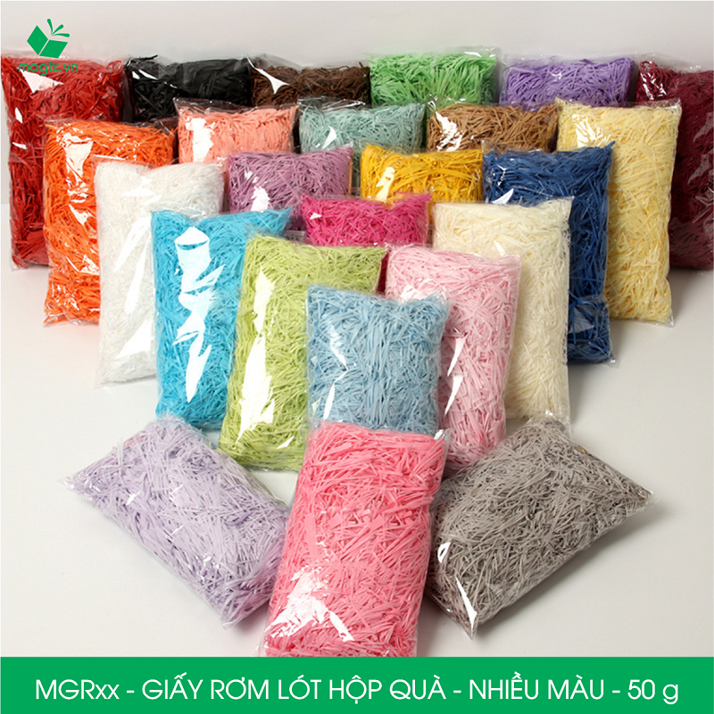 50g Giấy rơm lót hộp quà - Giấy sợi rơm trang trí - Giấy vụn chống sốc - NHIỀU MÀU