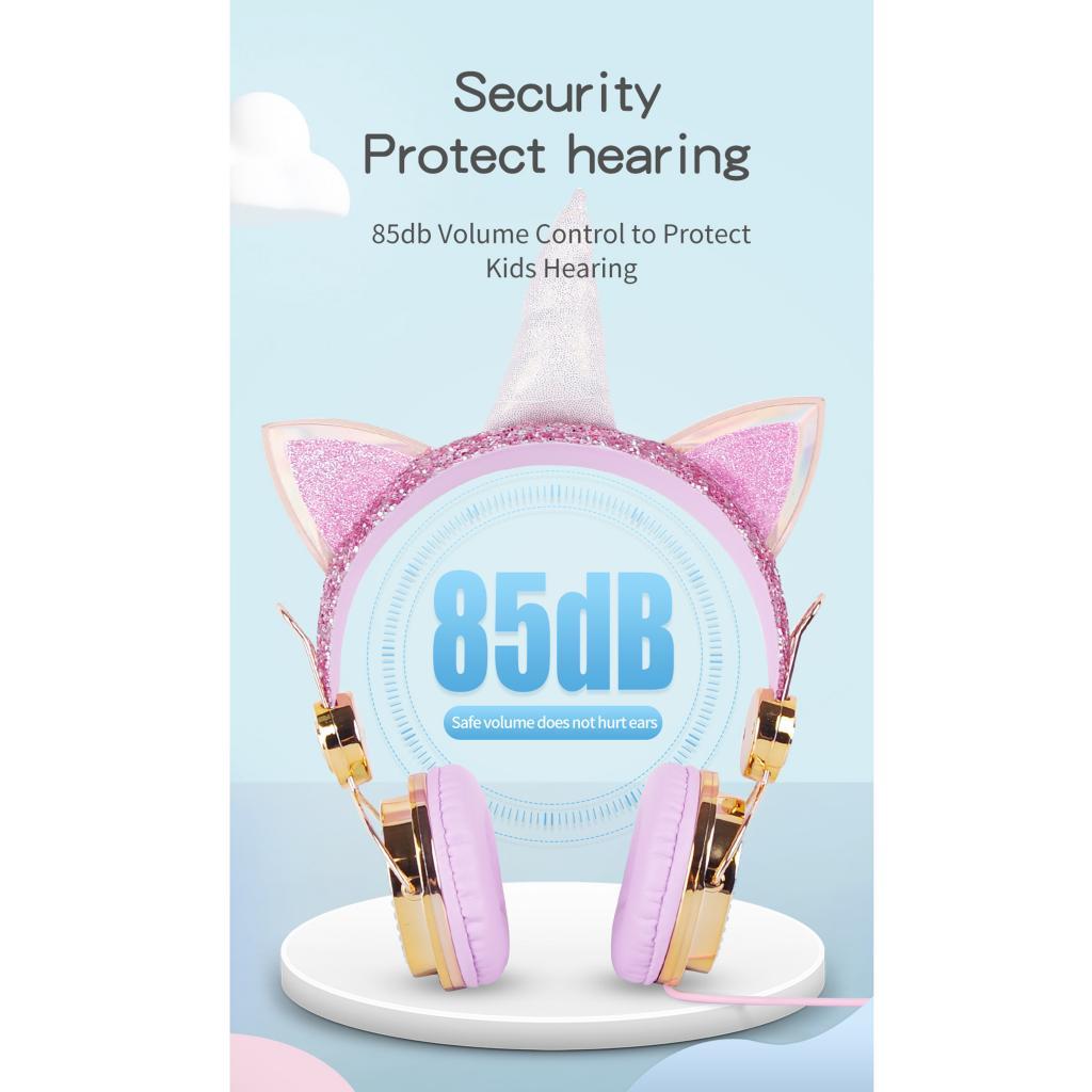 2x Cute Unicorn Glitter Kids Headphone with Microphone for Girls Children