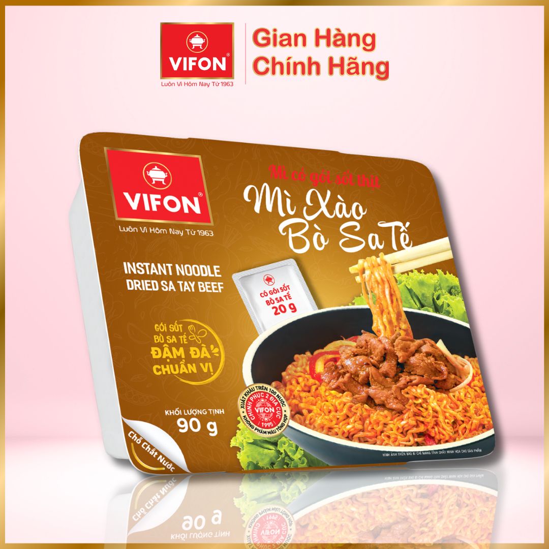 Thùng 18 Khay Mì Trộn Bò Sa Tế VIFON 90g / Khay