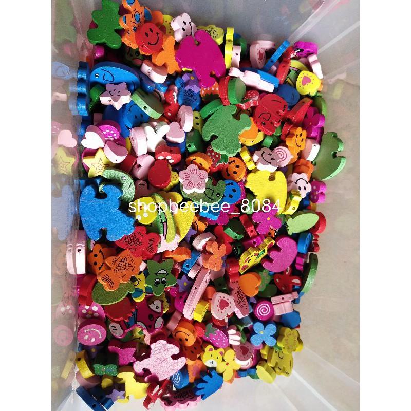 Hạt xâu luồn chuỗi dây, hạt gỗ họa tiết