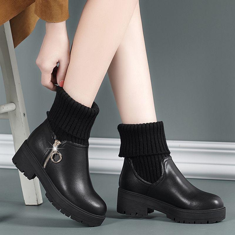 Giày Bốt Martin Da Mềm Đế Dày Lót Lông Cừu Giữ Ấm Thời Trang Thu Đông 2022