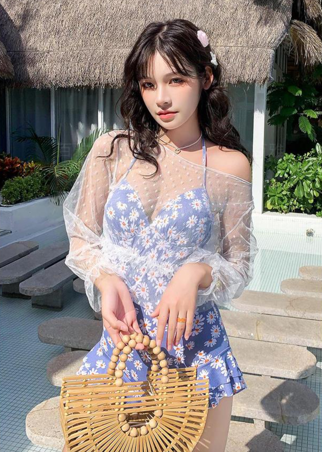 Bộ đồ bơi bikini nữ giấu bụng che nắng 1 mảnh đi tắm biển tôn dáng sang chảnh - B.02