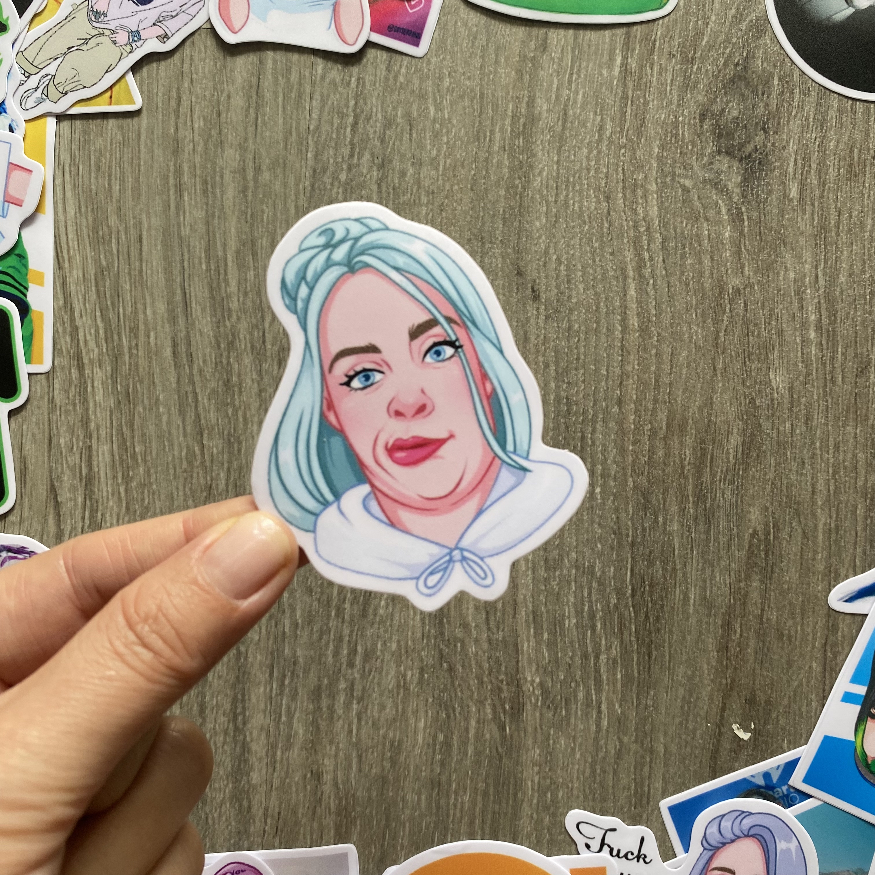 Sticker Billie Eilish Dán Trang Trí - Chất Liệu PVC Cán Màng Chất Lượng Cao Chống Nước, Chống Nắng, Không Bong Tróc Phai Màu