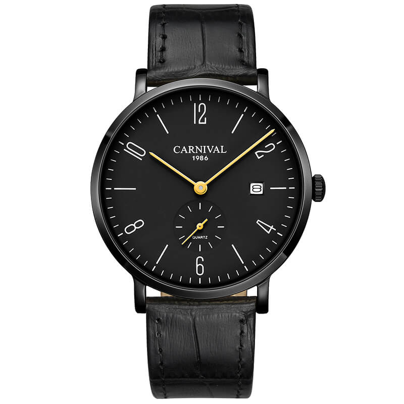 Đồng hồ nam chính hãng Carnival C8050-3 chống xước,Chống nước ,BH 24 tháng,Máy điện tử (Quartz) ,dây da xịn,mặt đen thiết kế đơn giản trẻ trung