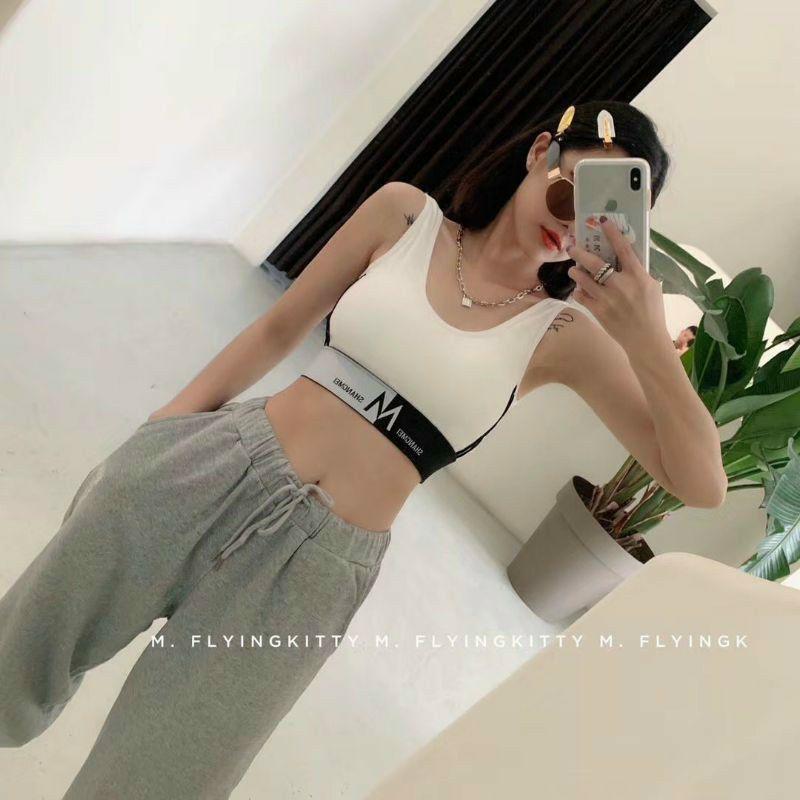 Áo bra M31, Bra thể thao phối sọc dáng croptop chất thun dệt thấm hút mồ hôi