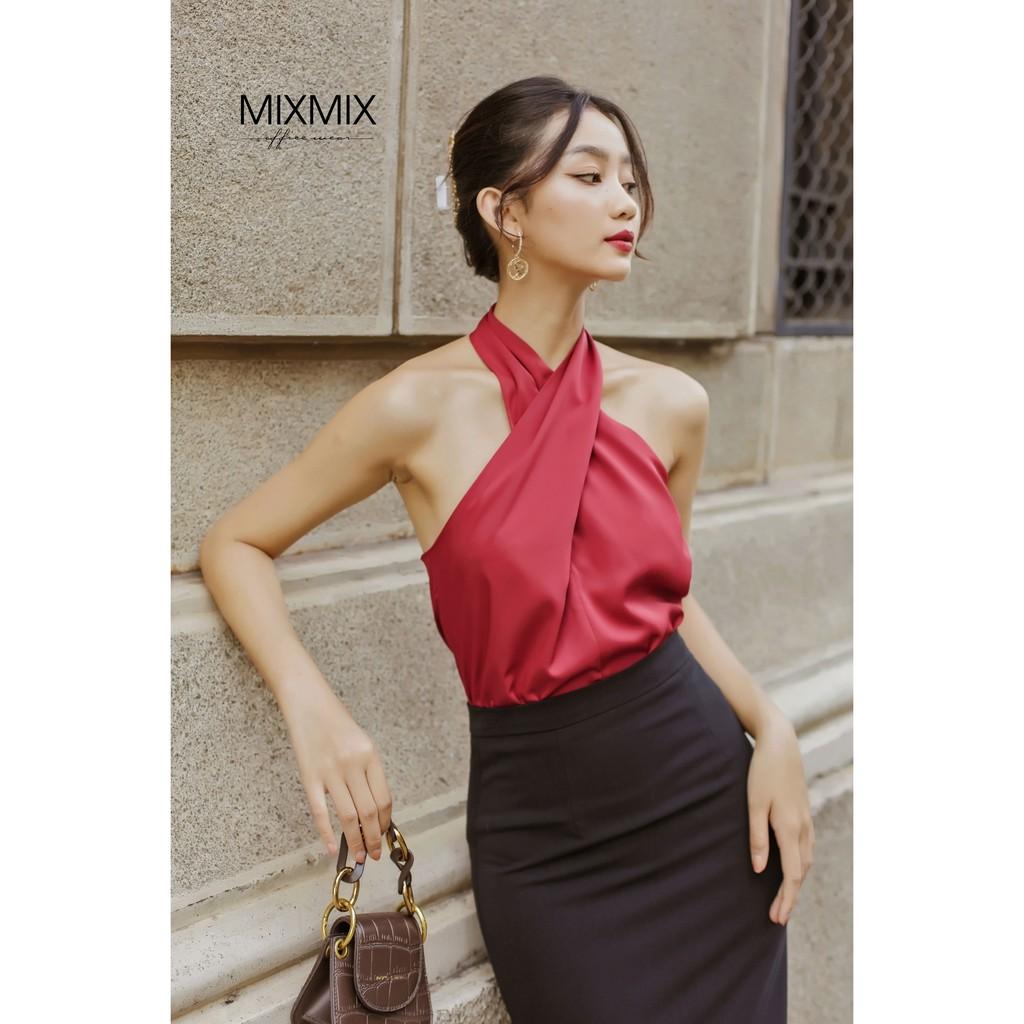 Áo cổ yếm dạo phố cực xinh màu đỏ - MIXMIX - Hàng thiết kế - Shop tự chụp
