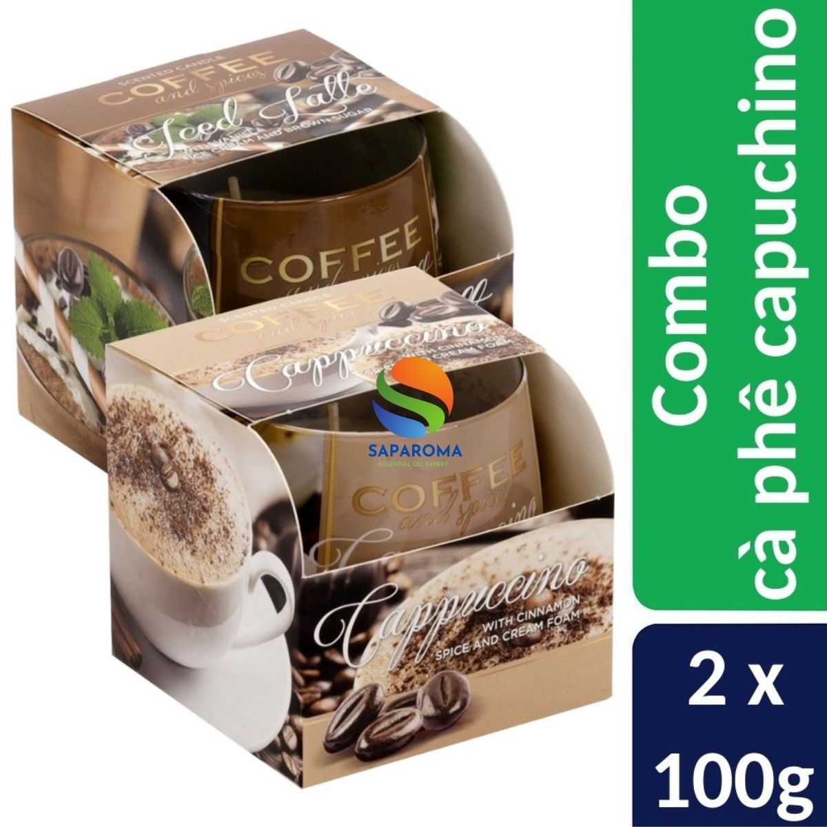 Combo 2 ly nến thơm tinh dầu Bartek Coffee and Spices 100g - cà phê capuchino, nến trang trí, thơm phòng, thư giãn, hỗ trợ khử mùi