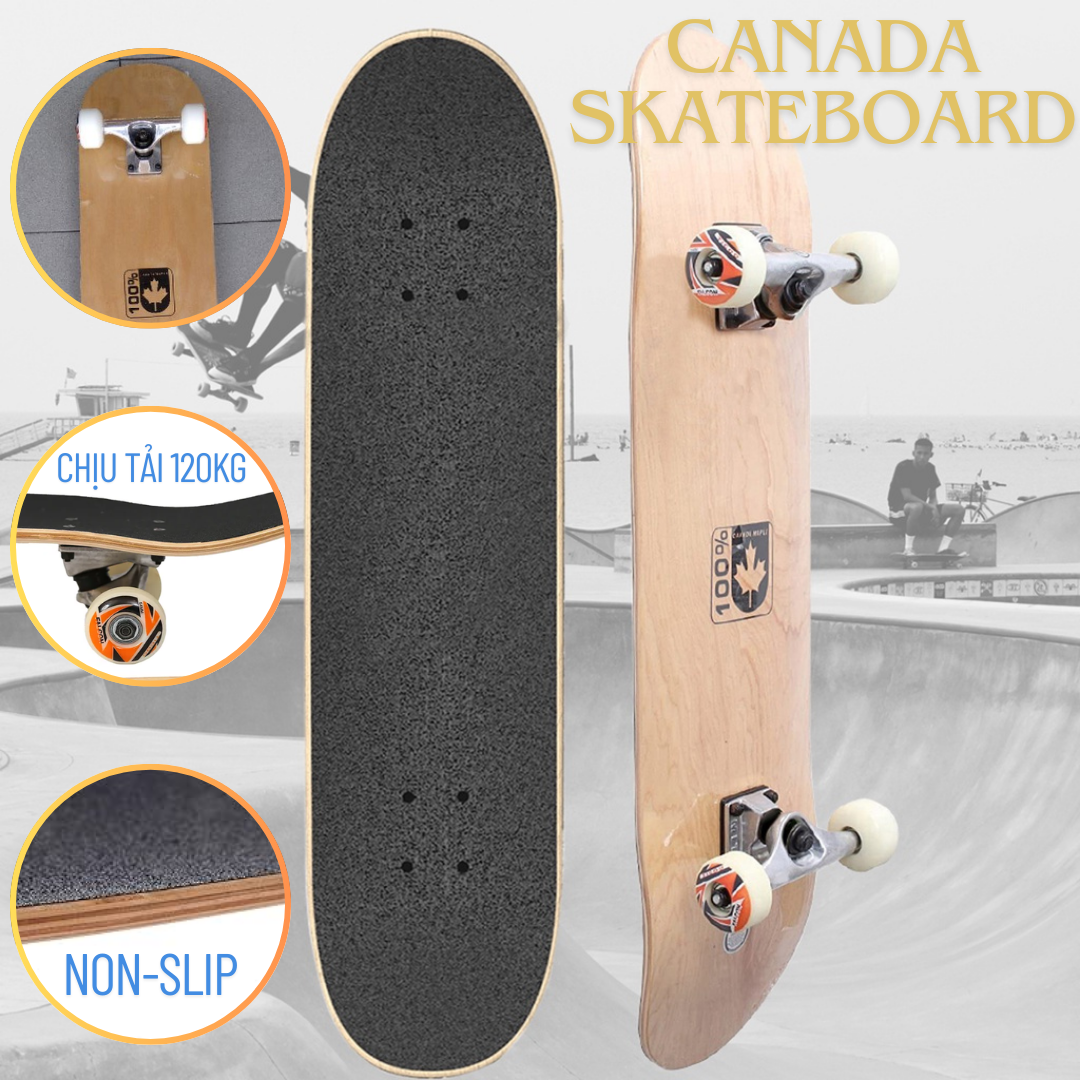 Ván Trượt Gỗ SkateBoard MAPLE CANADA 4 Bánh Cao Cấp - Chịu Tải Trọng Đến 120kg