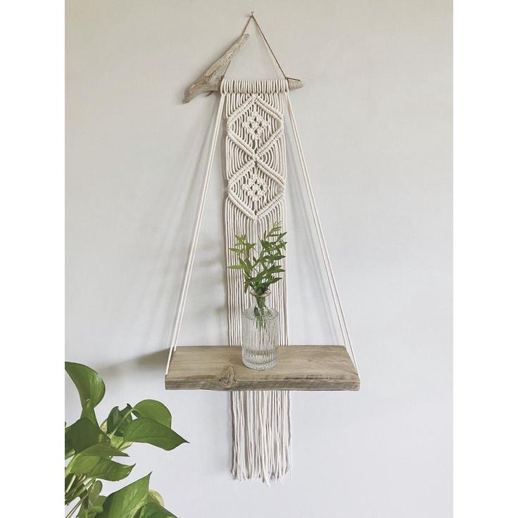 Kệ gỗ trang trí treo dây tết macrame handmade