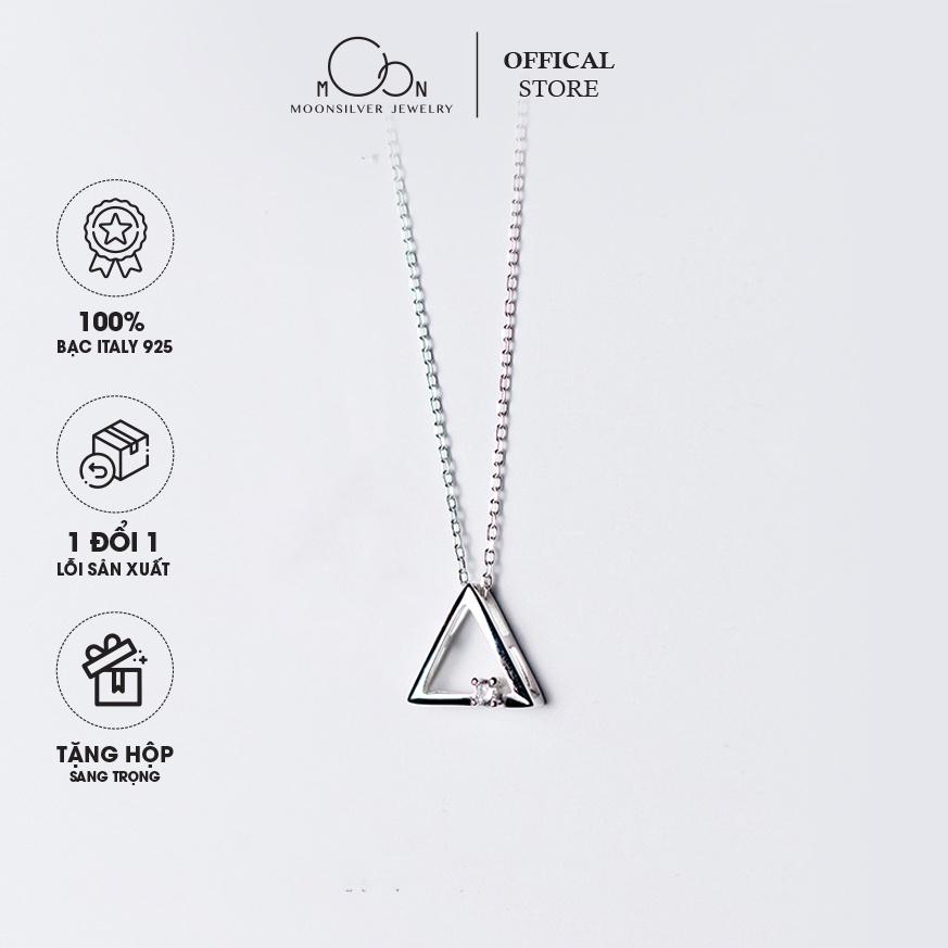 Dây chuyền bạc moonsilver, vòng cổ bạc nữ hình tam giác đính đá khối hình học