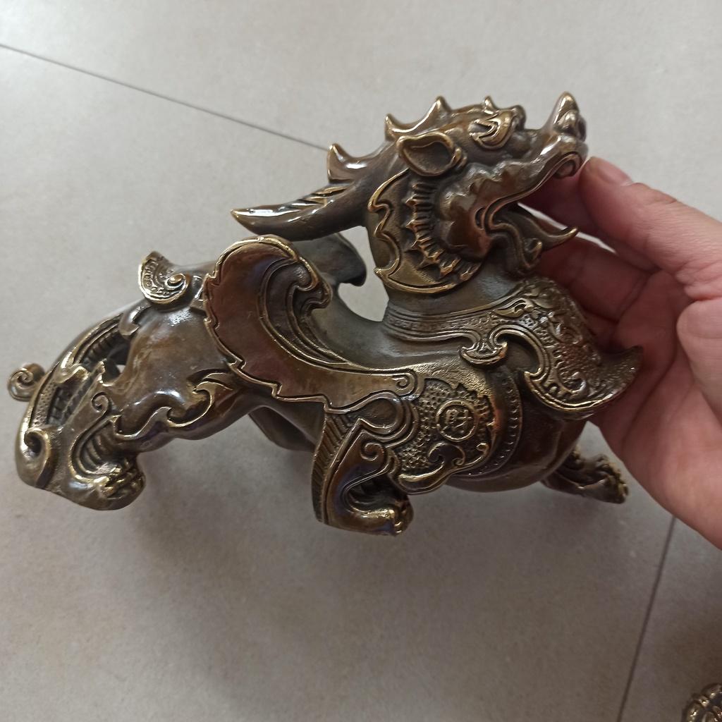 Cặp Tỳ Hưu Phong Thủy cỡ Đại 22cm Bằng Đồng Bày Thần Tài, Tỳ Hưu Đồng