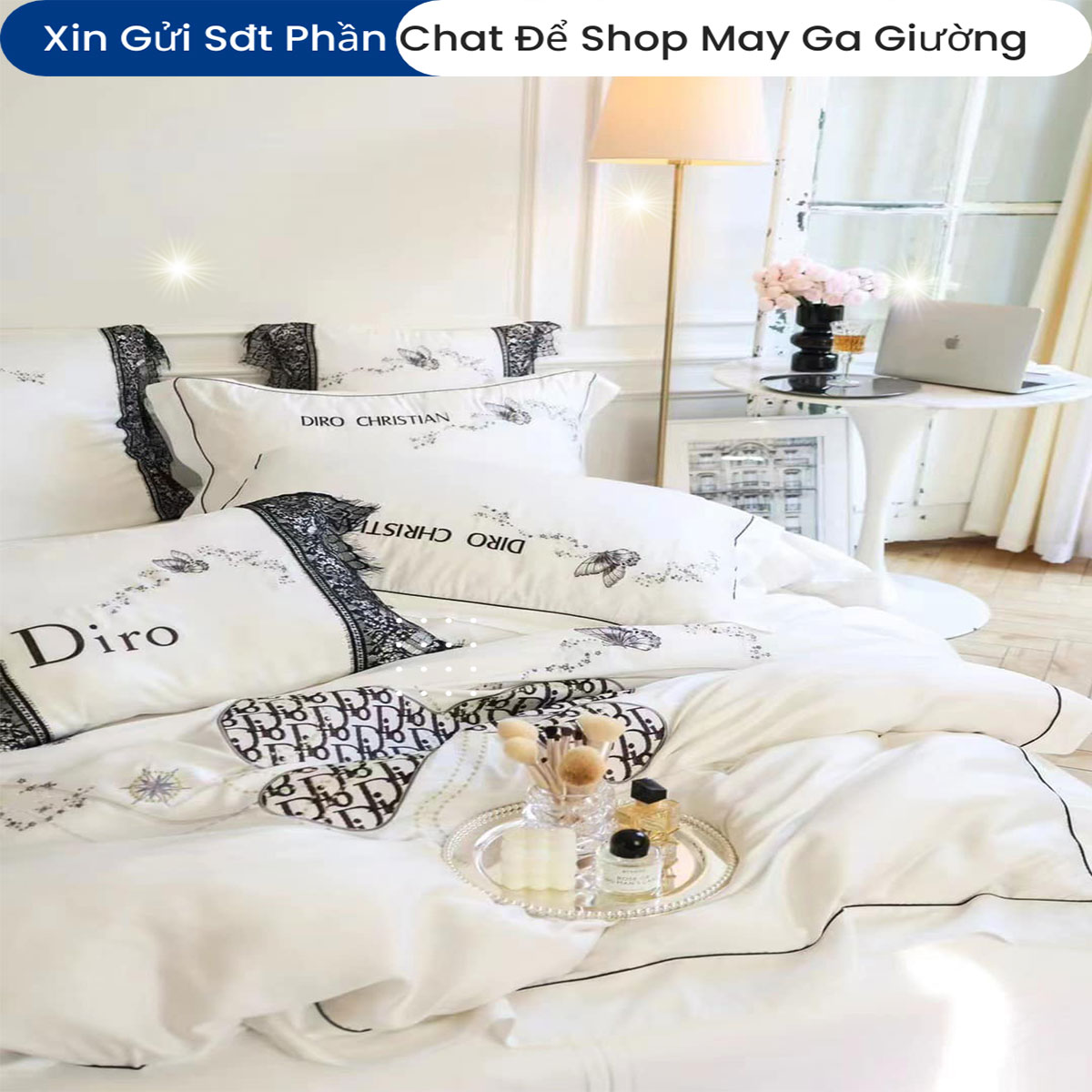 Bộ Chăn Ga Gối Đệm Lụa Tencel 80s 5 Món ANNA NGUYÊN Cao Cấp Chăn Chần Bông Lụa Mềm