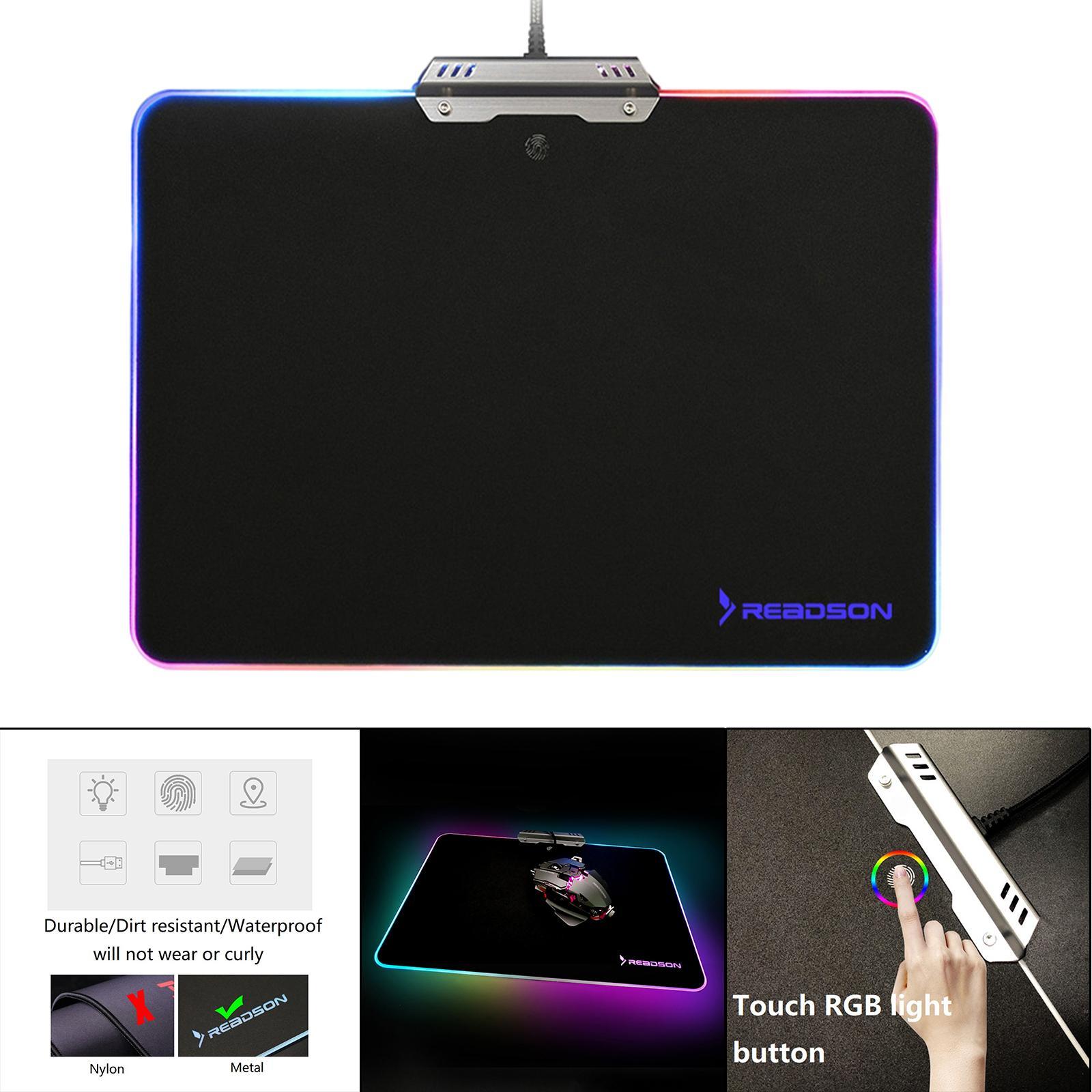 Metal Gaming Mouse Pad Anti-Slip Mouse Mat with Backlit for Office Home