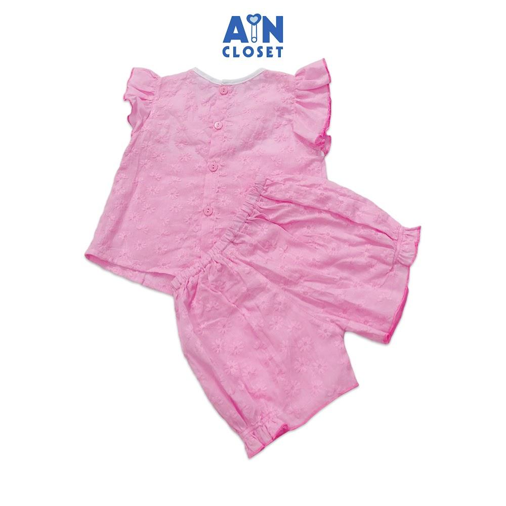Bộ quần áo ngắn bé gái họa tiết Hoa cúc hồng thêu cotton boi - AICDBGHYPLYB - AIN Closet