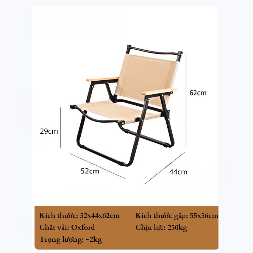 Ghế xếp du lịch có tựa lưng gấp gọn - Ghế dù có tay vịn dã ngoại cafe tiện dụng