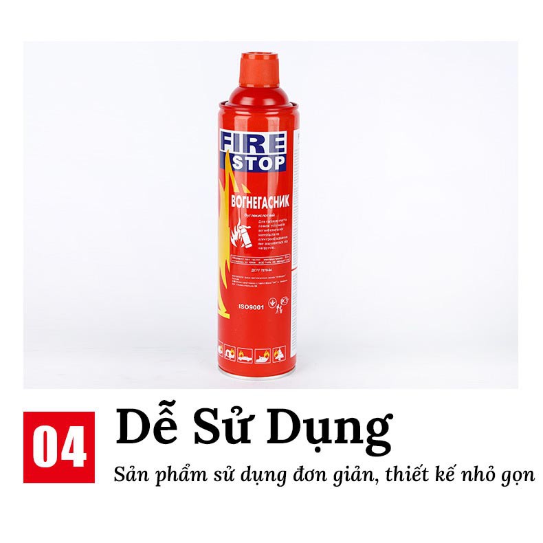 Bình chữa cháy mini cầm tay, dạng xịt, dùng cho xe ô tô Firestop – 500ml