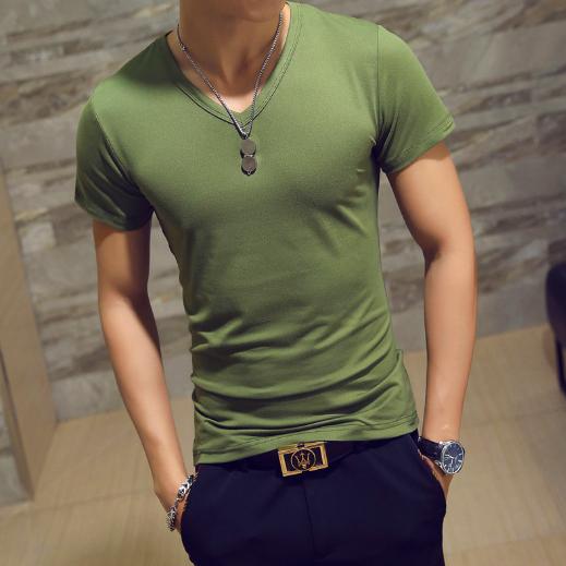 Áo phông nam cộc tay cổ tim chất vải cotton thun lạnh dáng body thấm hút mồ hôi tốt