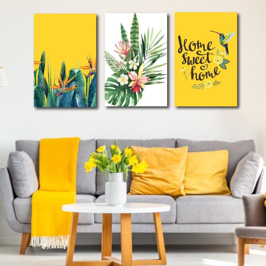 Tranh treo tường canvas cao cấp bộ 3 bức - Tranh canvas treo tường phong cách Châu Âu decor trang trí phòng khách