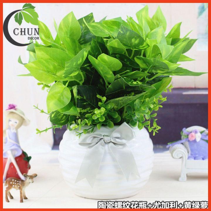 Chậu Cây Rau Má, Chậu Mạ Non Nhân Tạo Để Bàn, Kệ Tủ Trang Trí Nhà Cửa, Cửa Hàng, Văn Phòng, Lớp Học