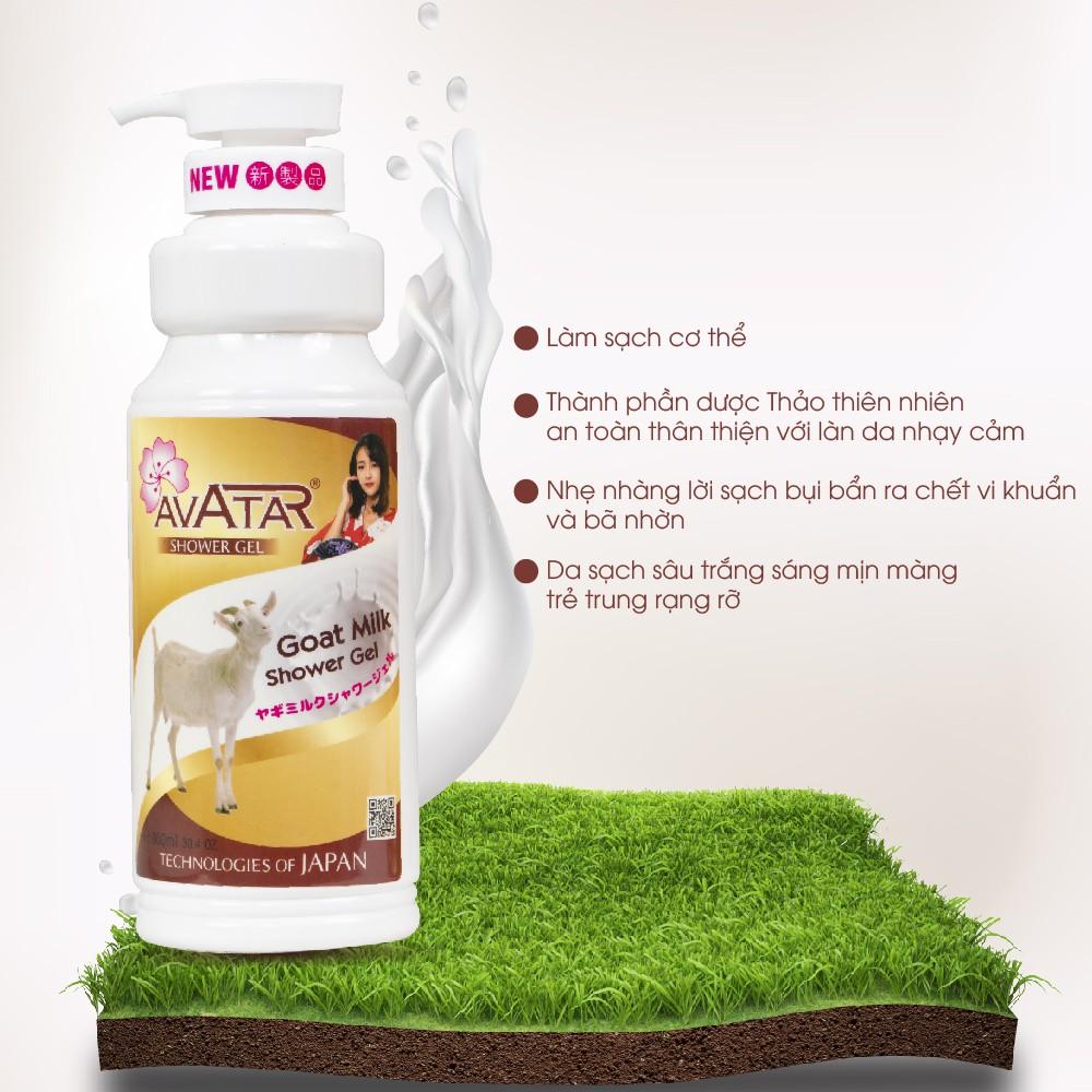 Sữa tắm dê Avatar Goat Milk 900ml - Sản xuất theo công nghệ Nhật Bản với tinh chất thiên nhiên và các khoáng chất nuôi dưỡng làn da mịn màng thơm lâu