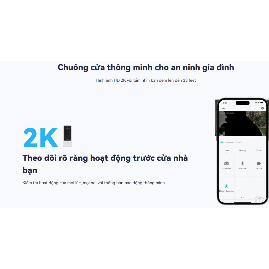 Chuông cửa Wi-Fi MEARI B1 tích hợp camera 3MP, Tích hợp Pin 5200mAh, Đàm thoại 2 chiều, phát hiện chuyển động - hàng chính hãng