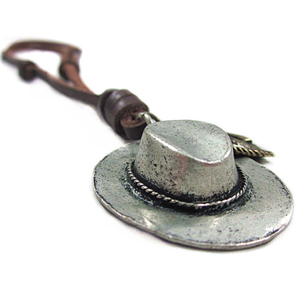 Mens Vintage Cowboy Hat Cross Heart Charm Pendant Leather Cord Necklace Punk
