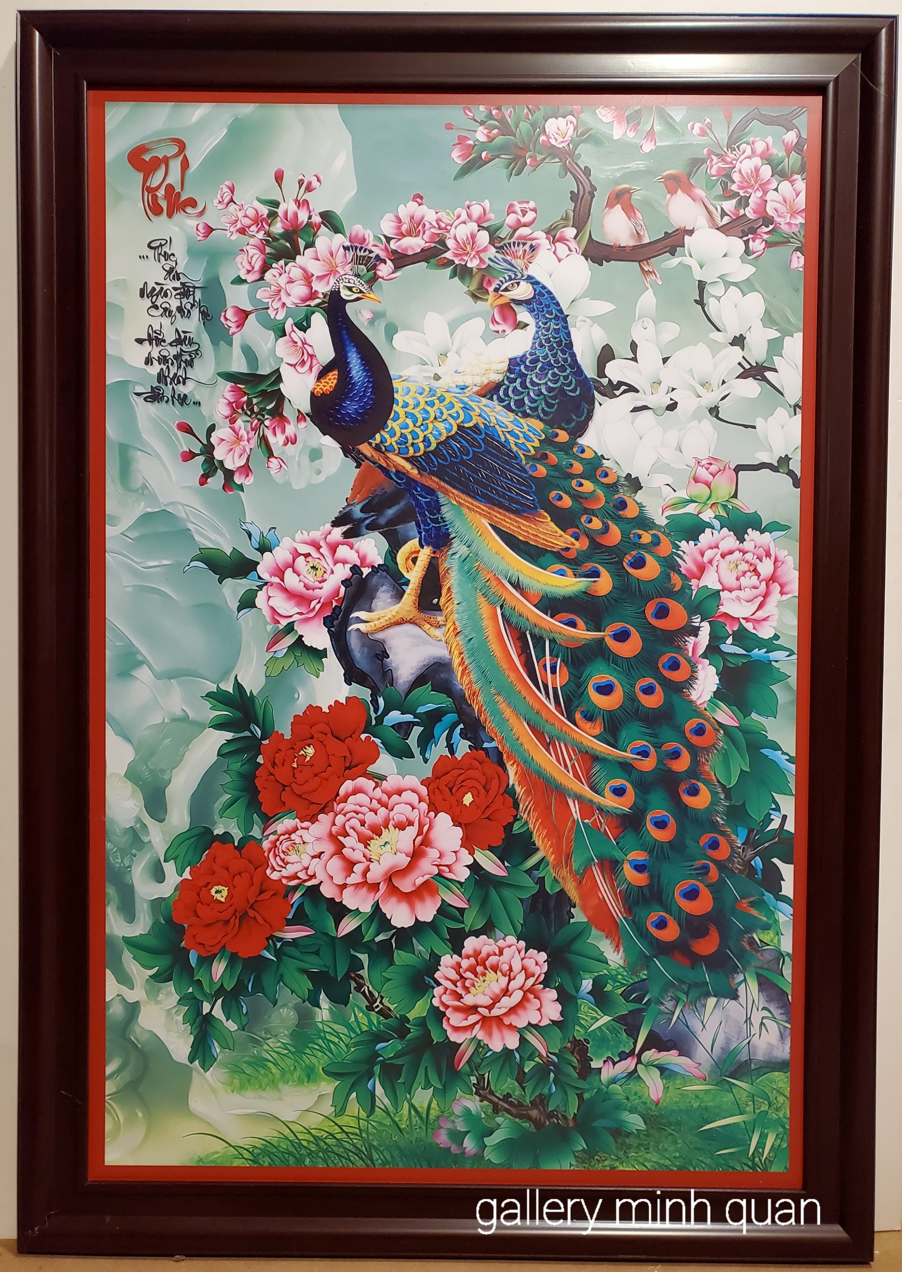 Tranh in dầu -Đôi chim công  treo phong thủy phòng ngủ