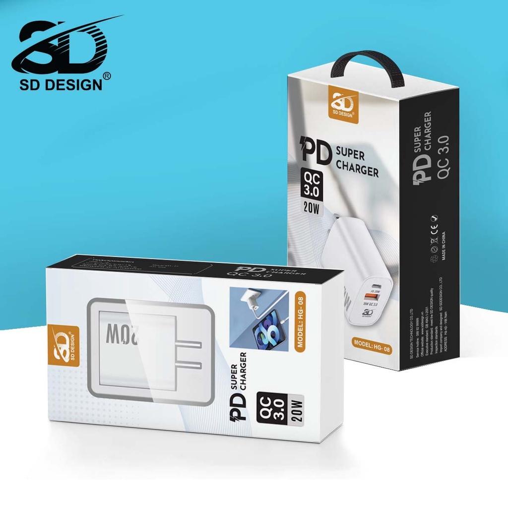 Củ Sạc Nhanh 20W QC3.0 2 cổng SD DESIGN HG08 sạc cho điện thoại các thiết bị di động bảo hành 1 đổi 1