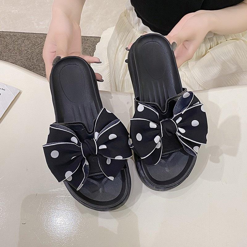 Form nhỏ Dép Lê Tăng Chiều Cao Đính Nơ Chấm Bi Nữ Tính K144