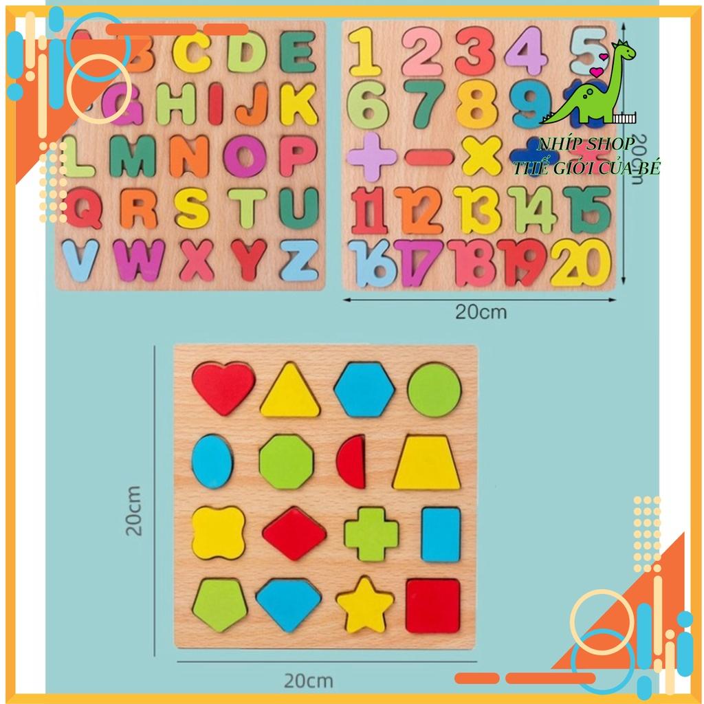 Bảng Gỗ Nổi Cho Bé Học Chữ Cái, Hình Khối Và Chữ Số Kích Thước 20x20Cm