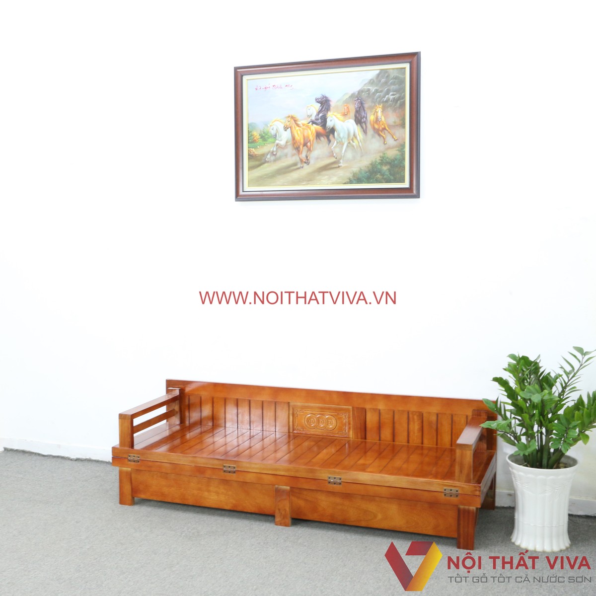 Giường Gấp Thành Ghế Sofa Có Hộc Kéo Gỗ Xoan Chạm Đồng Tiền Đẹp Giá Rẻ