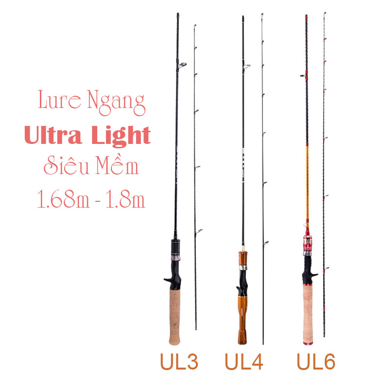Cần câu lure ul ultralight siêu dẻo máy ngang 3 mẫu lựa chọn độ dài 1m68 và 1m8